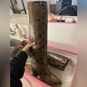 Paris Texas snakeskin print knee-high boots